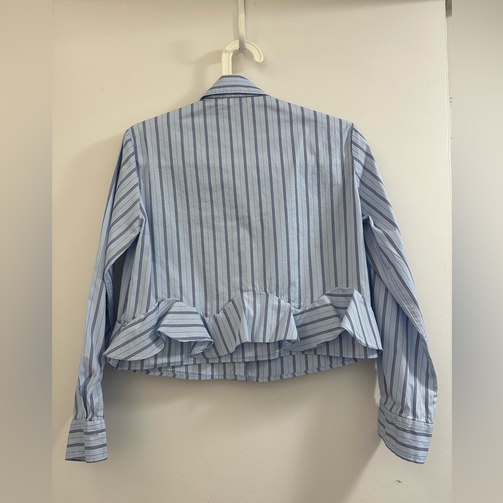 Sandro Light Blue Striped Ruffle Blouse - Picture 7 of 7